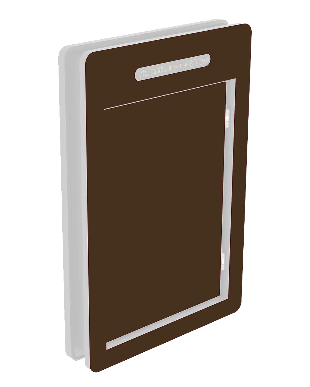 Smart pet door with digital display, chip access, and energy-efficient design for secure pet entry