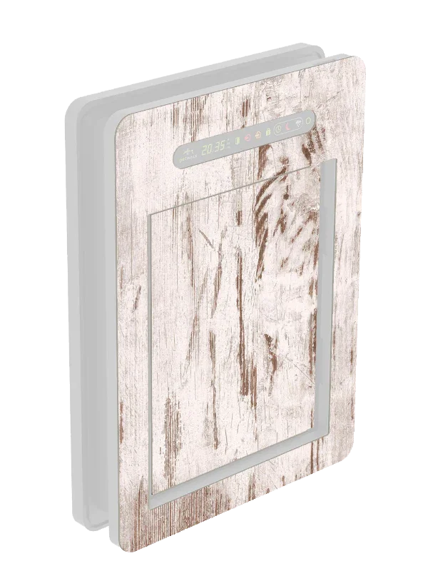 Modern pet door with rustic wood finish, digital display, and secure chip access for pets