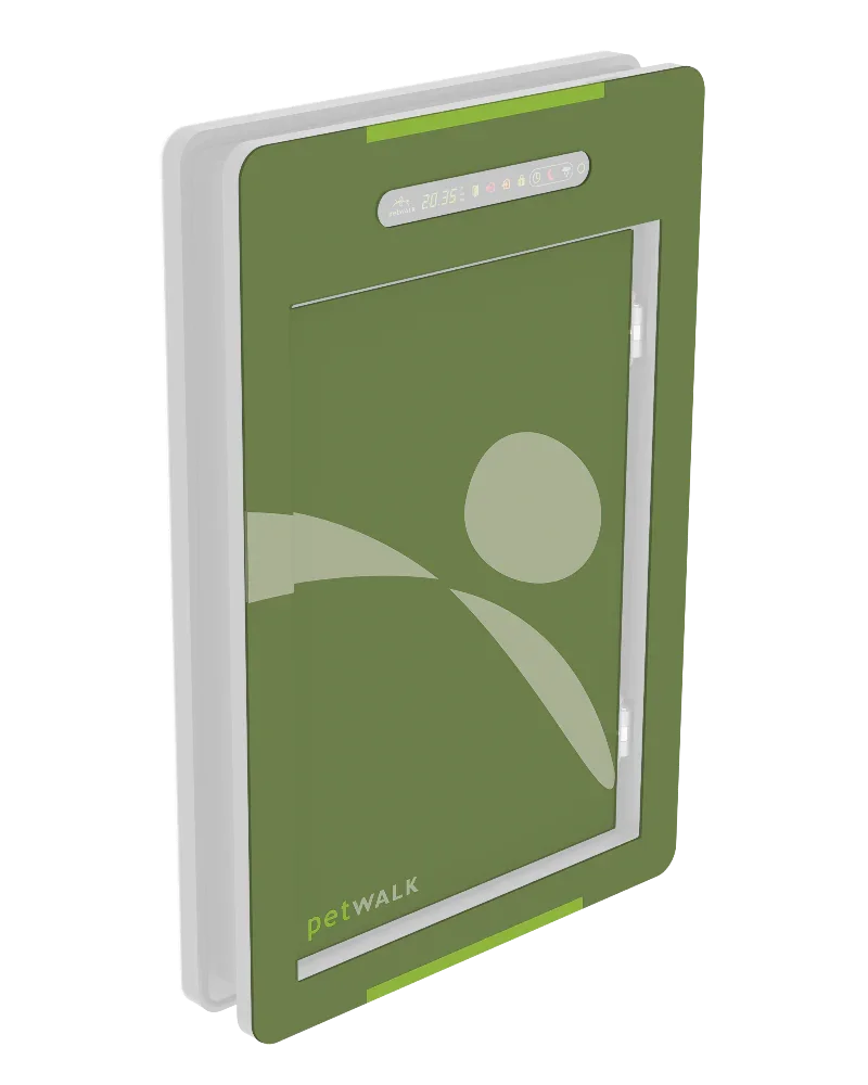 Modern pet door with digital display, chip access, and energy-efficient design for pets