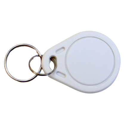 White pet door RFID key fob with metal ring for secure chip access